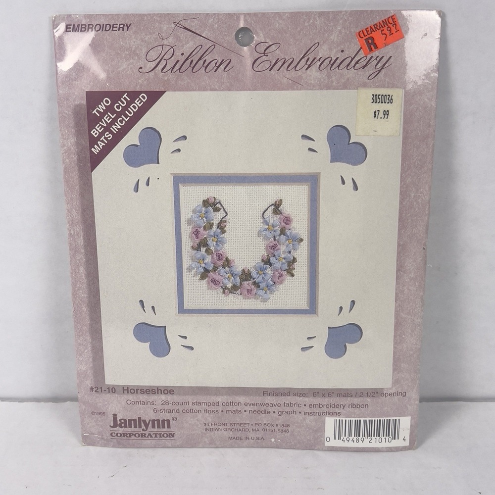 Janlynn Ribbon Embroidery "Initial Hear" Cross Stitch Kit with Mats Size 6" x 6"